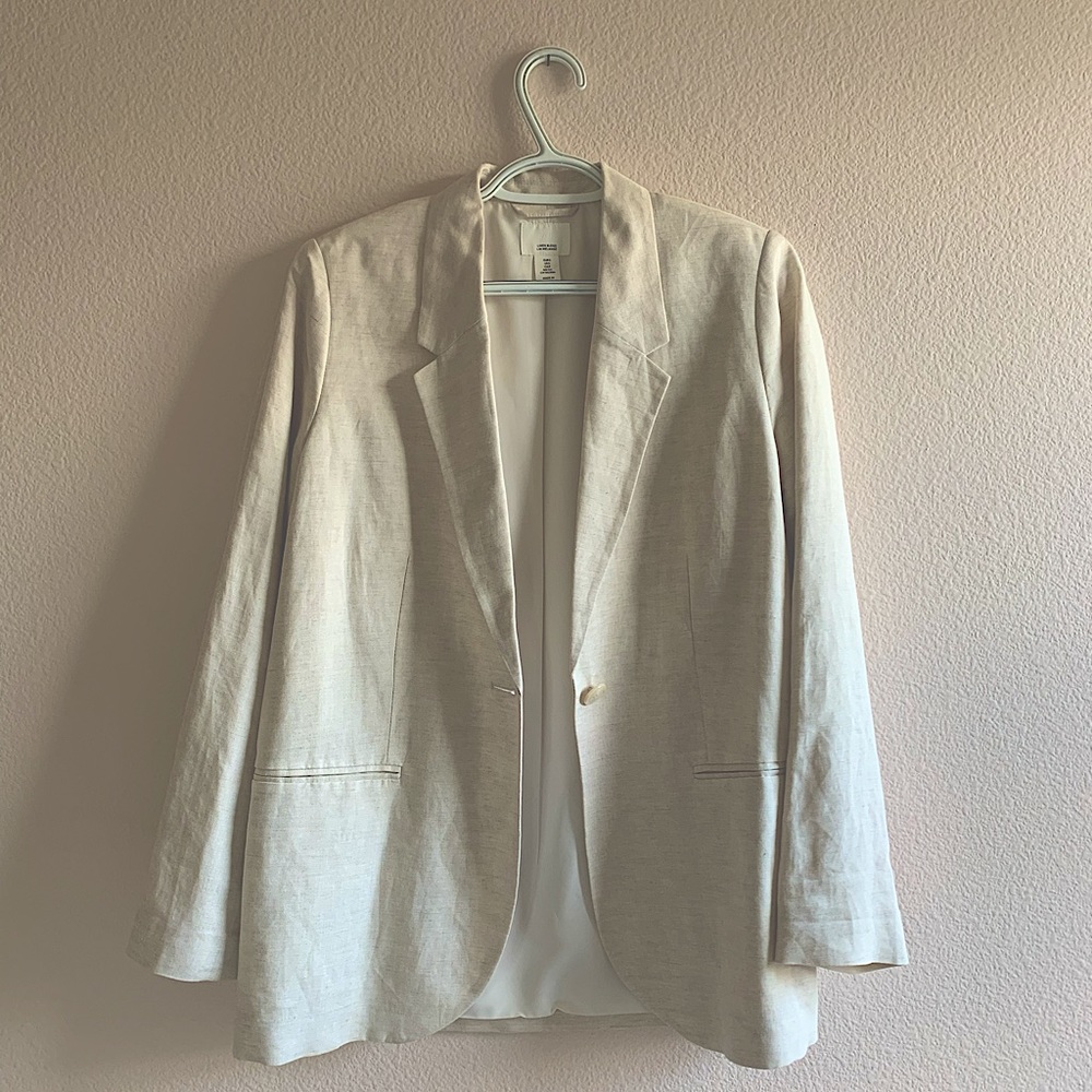 Cream Linen Blazer Button coat business attire women jacket H&M